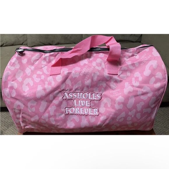 Assholes live forever pink cheetah duffel bag new  (4550) - Picture 1 of 1